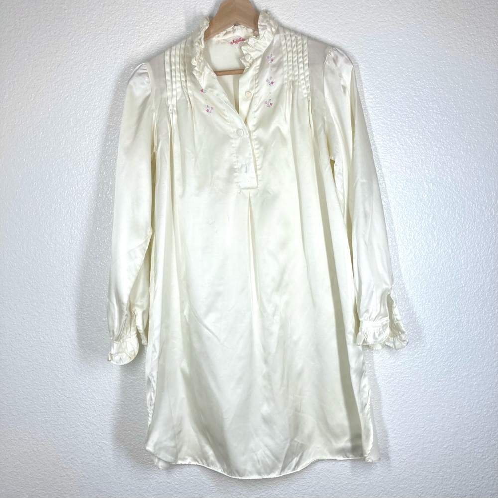 Jodie Arden Vintage Sleep Wear Robe Cream Embroidered Floral Small Pijama